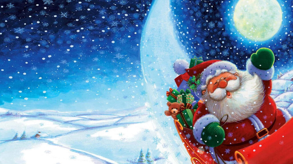 Enchanting Christmas Wallpaper: Santa's Sleigh in a Snowy Landscape