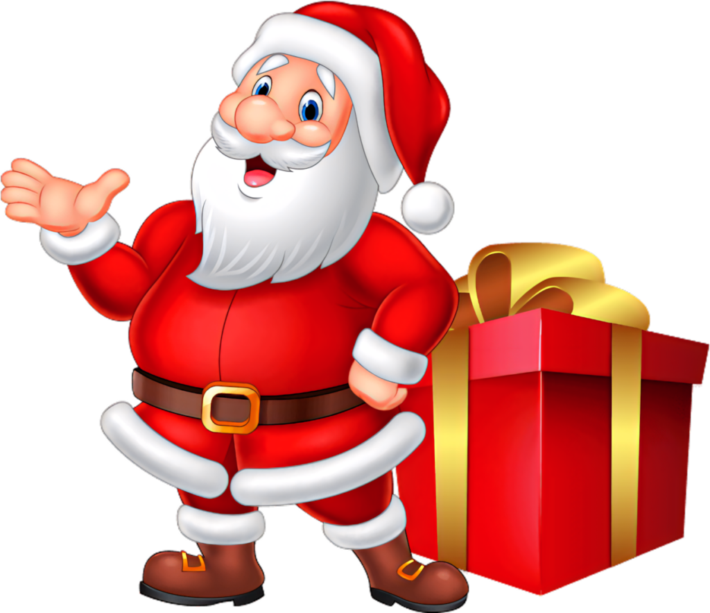 Joyful Santa Claus with Festive Gift Box - Holiday Cheer Wallpaper