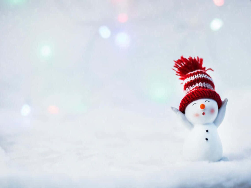 Joyful Snowman with Red Hat - Festive Christmas Wallpaper Background