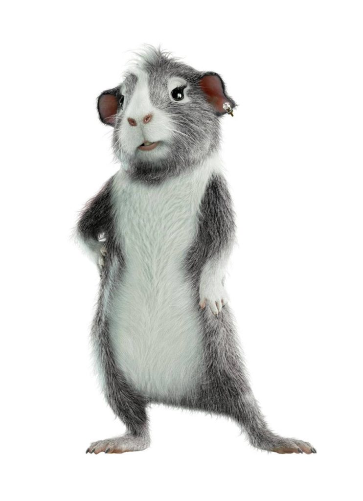 CGI wallpaper of Juarez from G-Force standing elegantly with detailed gray white fur and ear stud