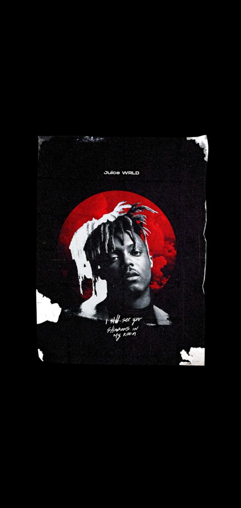 Juice WRLD Monochrome Portrait Wallpaper with Red Moon Background
