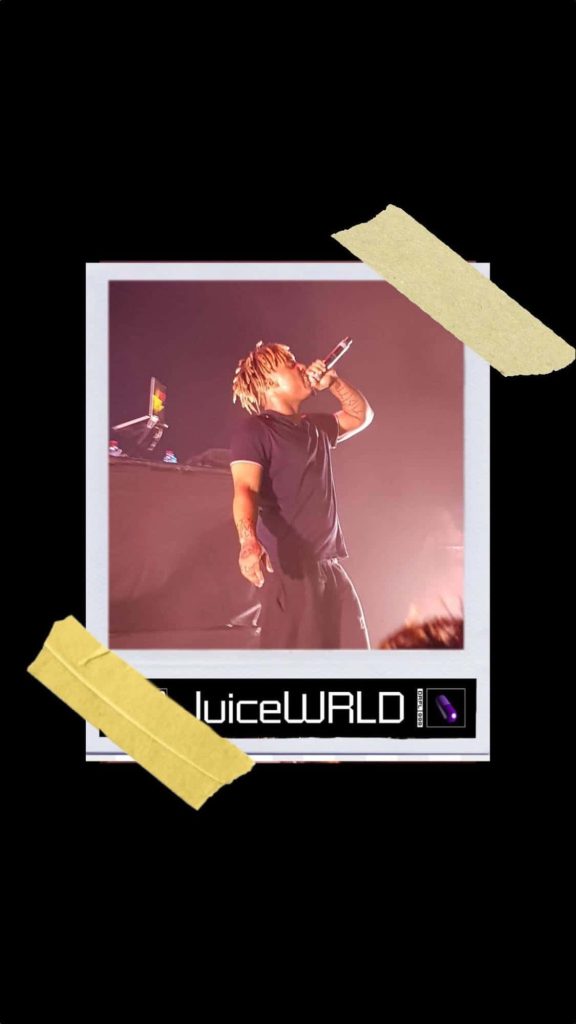 Juice Wrld live on stage Polaroid style high-energy rap performance wallpaper background
