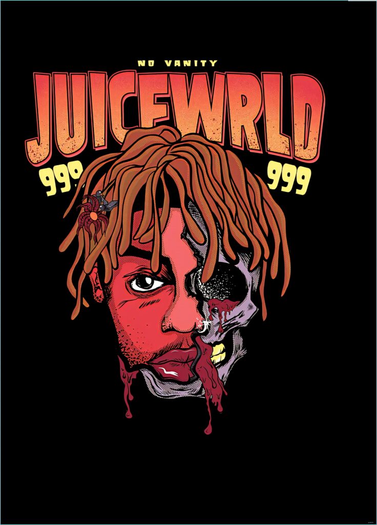Juice Wrld Phone Wallpaper: Bold Half-Human, Half-Skeleton Art