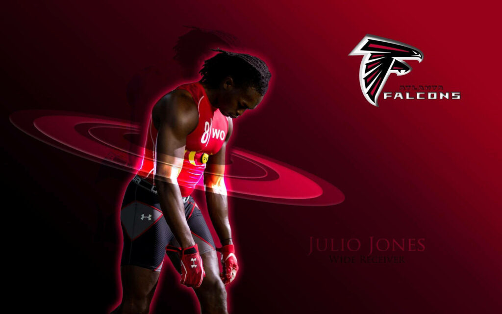 Julio Jones Atlanta Falcons powerful pose red background dynamic football promotional wallpaper