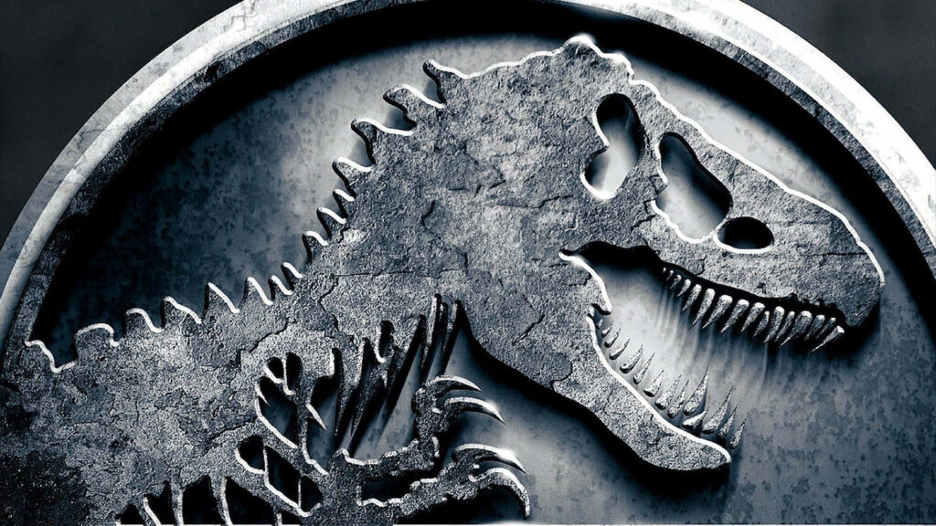Rugged Jurassic Park T-Rex Logo: Fierce Metallic Wallpaper Background