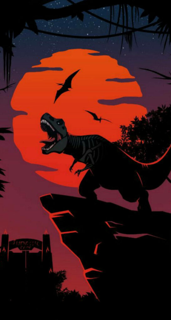 Jurassic World Wallpaper: T-Rex Roaring Under Red Moon