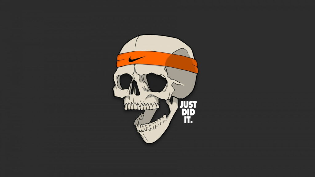 Don't Be Dead, Just Do It: Nike Skull with Headband on Gray HD Wallpaper Background