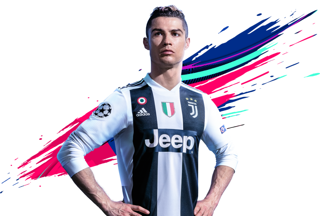 Juventus Ronaldo Football Player Wallpaper with Energetic Brushstroke Background