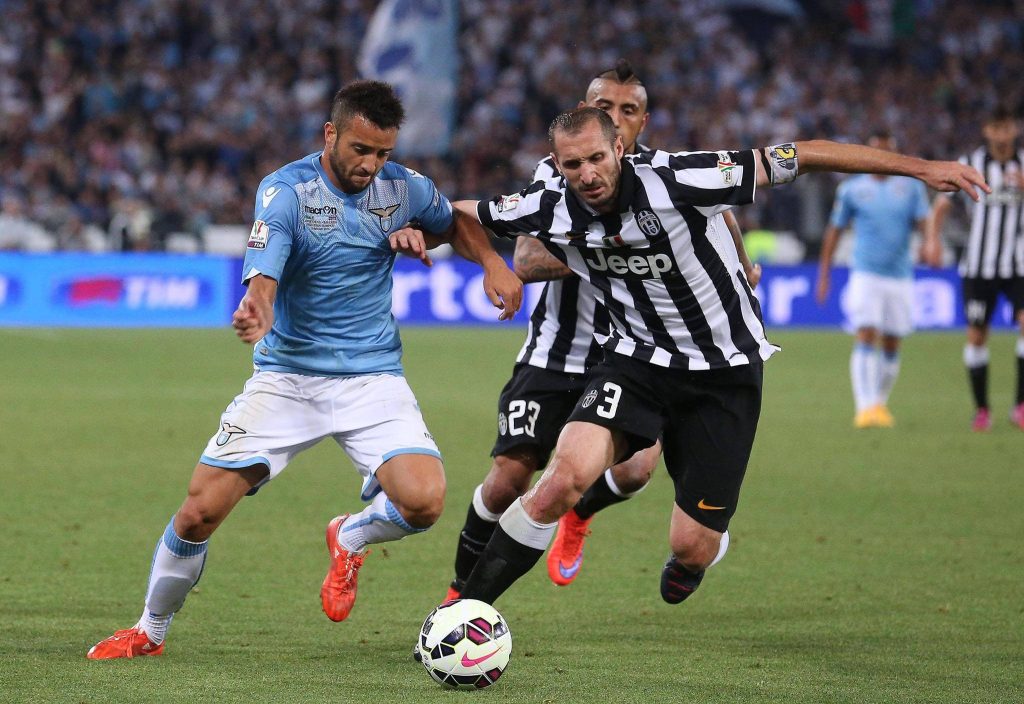 Juventus Giorgio Chiellini vs Lazio Felipe Anderson intense TIM Cup Final football action wallpaper