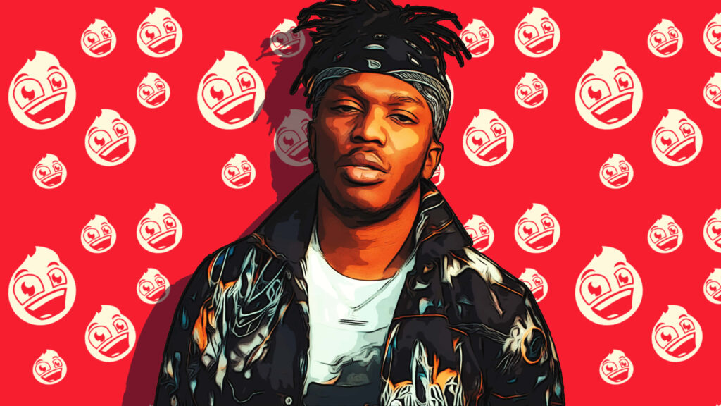 Digital artwork of KSI British influencer musician boxer with red emoji background wallpaper