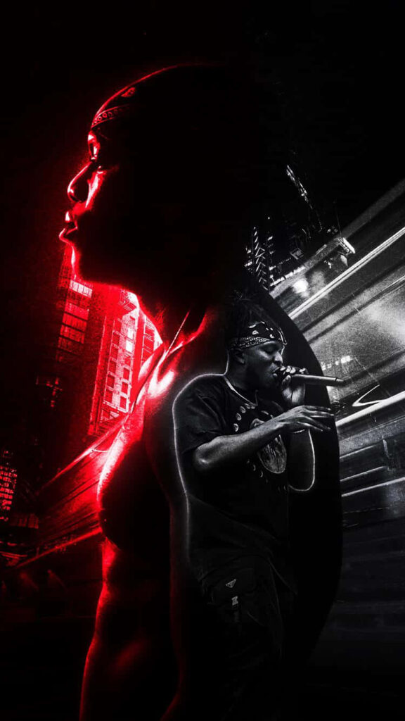KSI mid-performance with red and black cityscape lighting vibrant wallpaper background
