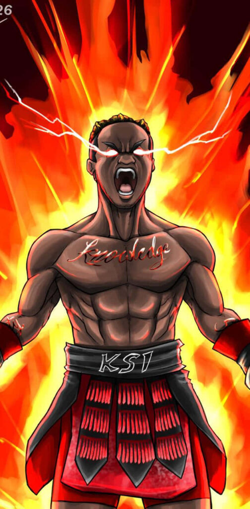 KSI freestyle rap dynamic wallpaper with fiery energy intense boxing musician influencer background