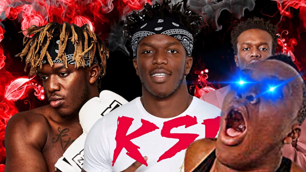 KSI dynamic wallpaper showing intense boxing and music poses on smoky red background