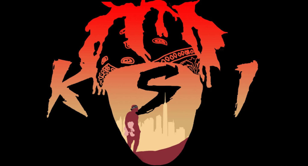 KSI silhouette with bandana and cityscape background showcasing British influencer evolution Wallpaper