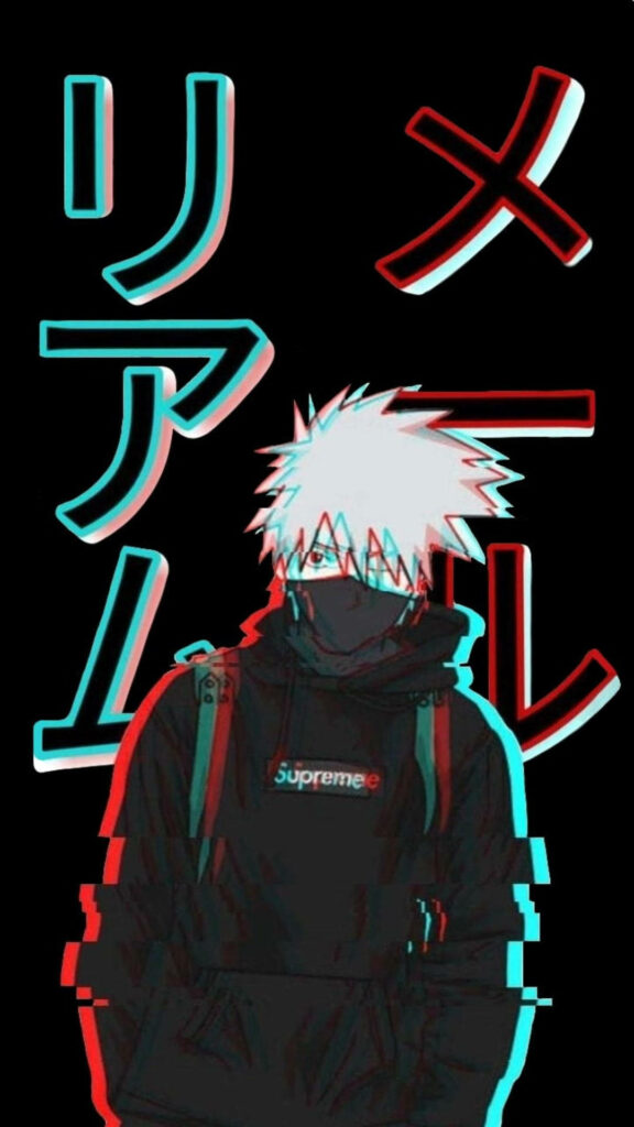 Kakashi's Cool Supreme Style: Glitching into Fashion Wallpaper