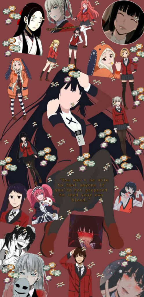 Kakegurui Anime Wallpaper: Vibrant Characters on Rich Red Background