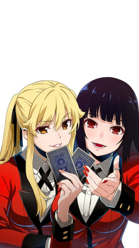 Vibrant Kakegurui Wallpaper: Dynamic Friendship in Red Uniforms
