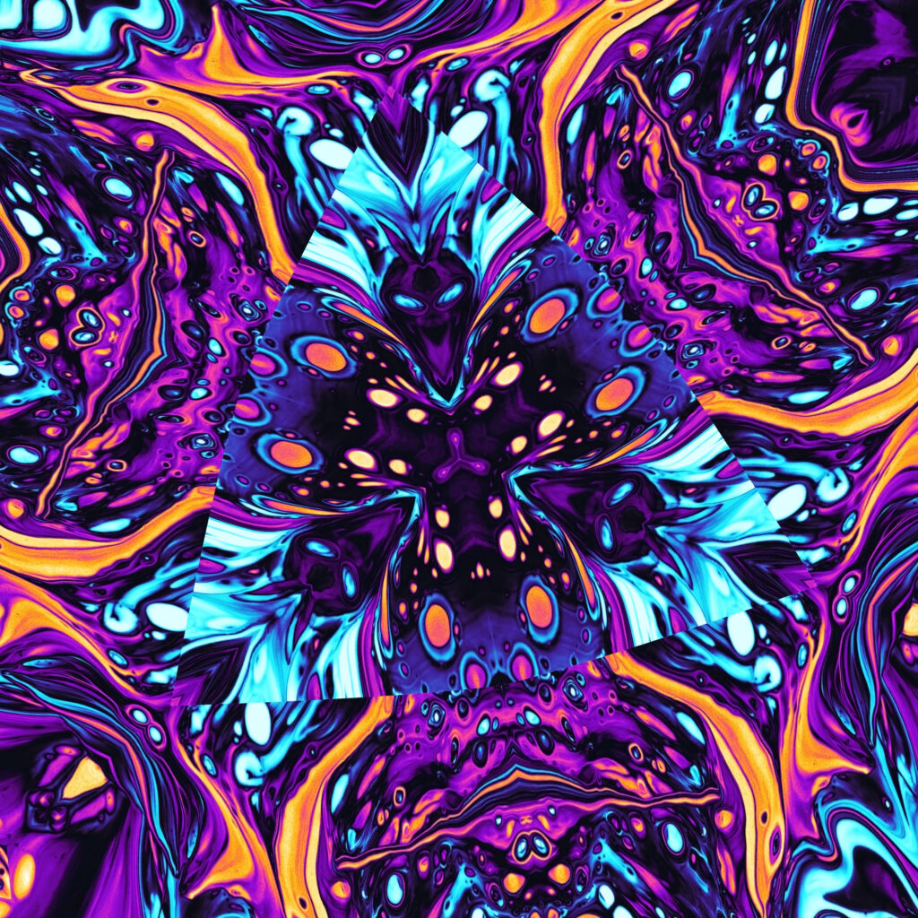 Kaleidoscopic Wallpaper with Vibrant Purple, Blue & Orange Patterns