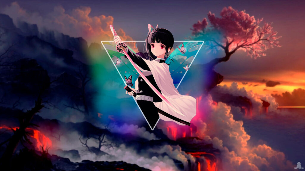 Kanao Tsuyuri Wallpaper: Vibrant Triangle Design & Fantasy Background