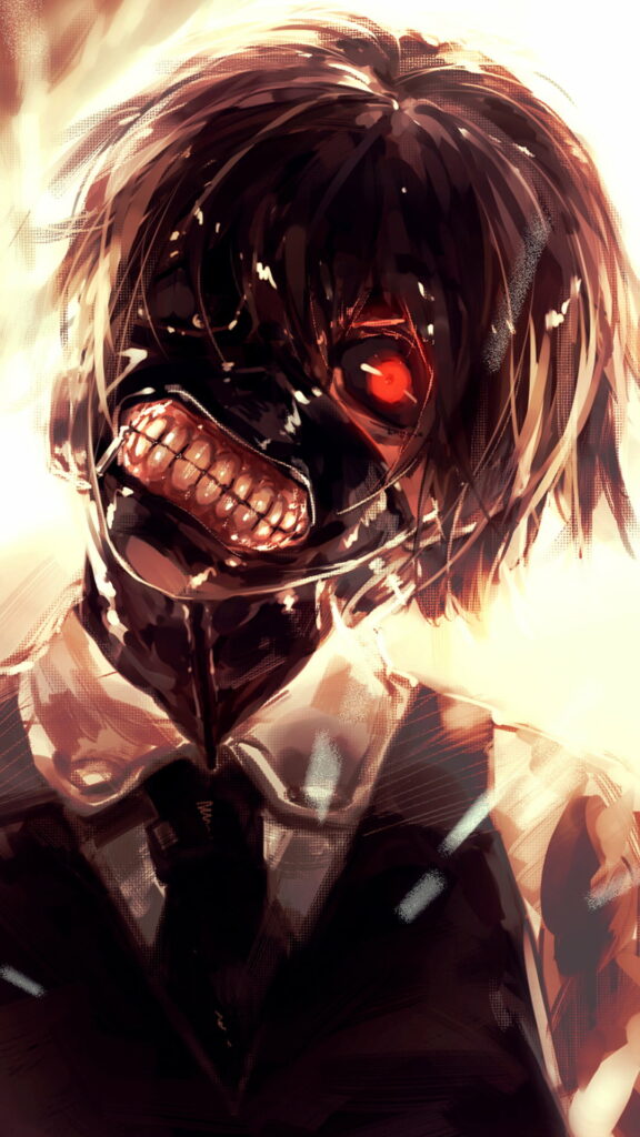 Tokyo Ghoul's Protagonist in Stunning HD: Ken Kaneki Captivated in Close-Up Anime Art for Your Phone Wallpaper