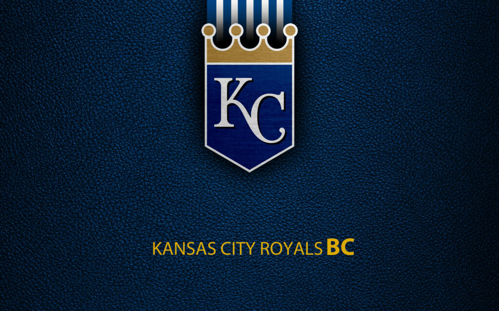 Kansas City Royals crown logo on textured blue leather with bold gold and blue lettering wallpaper