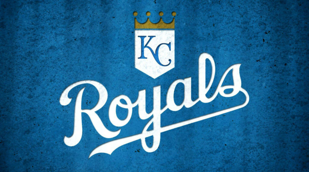 Textured blue background with white Kansas City Royals logo and gold crown sports wallpaper