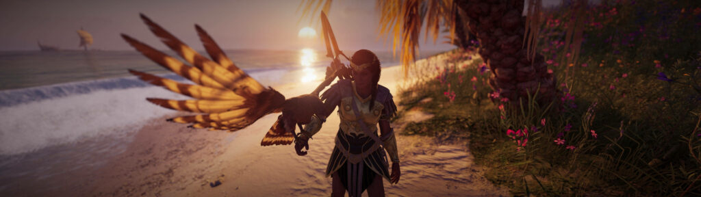 Kassandra's Serene Encounter: A Majestic Snapshot from Assassin's Creed Odyssey Wallpaper