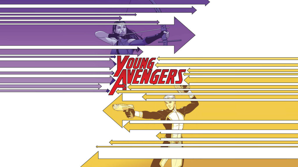 Kate Bishop Young Avengers wallpaper drawing bow vibrant purple yellow dynamic comic design