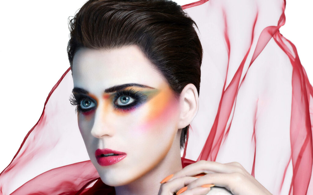 Katy Perry's Bold Makeup Look: Vibrant Colors & Artful Wallpaper Background