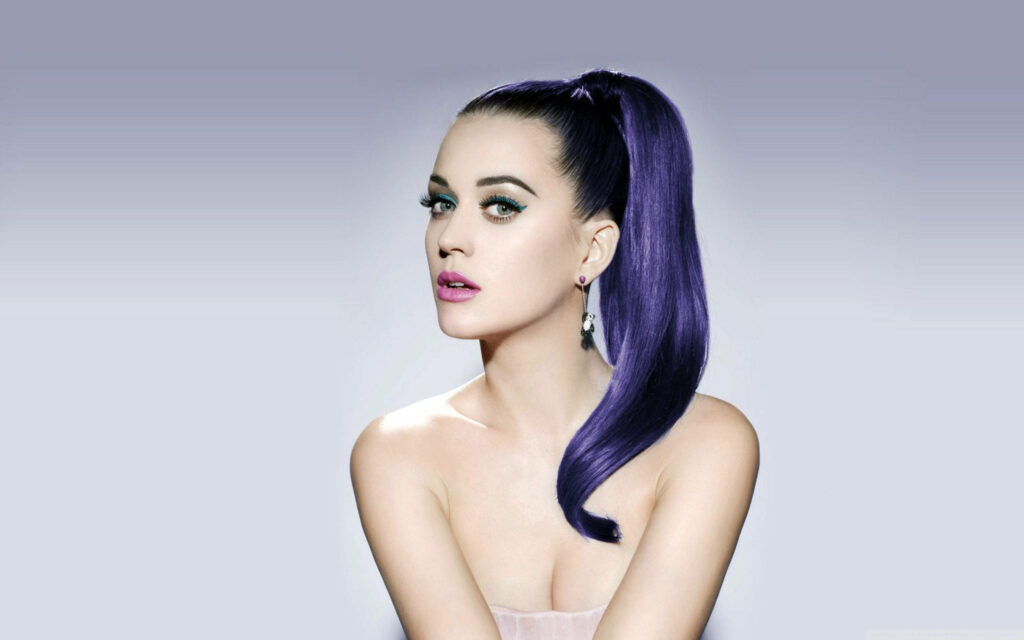 Katy Perry's Glamorous Purple Ponytail Wallpaper Background
