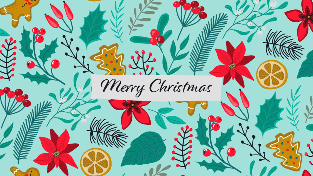 Kawaii Christmas Wallpaper: Festive Illustrations on Light Blue