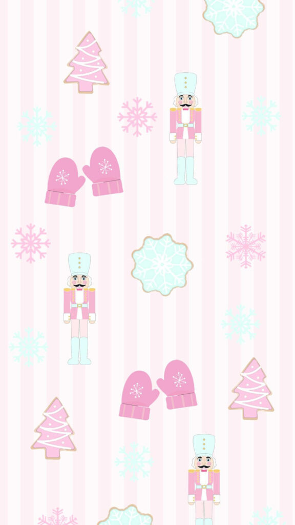 Kawaii Christmas Wallpaper: Pastel Nutcrackers & Snowflakes Design