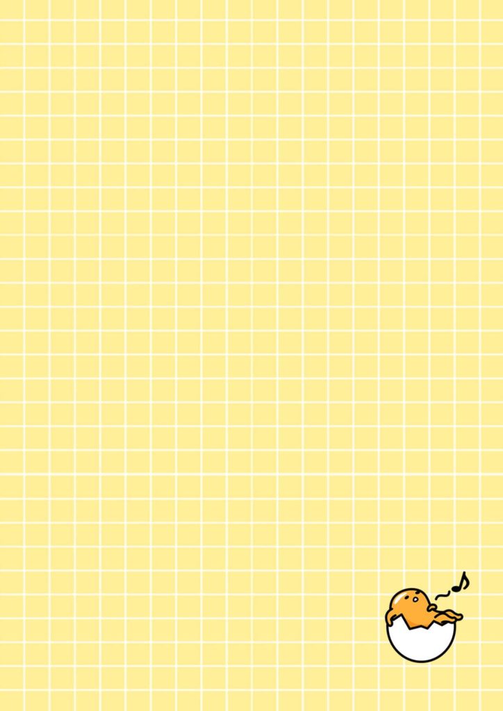 Gudetama kawaii wallpaper lazy egg resting in shell bright yellow grid background mobile device