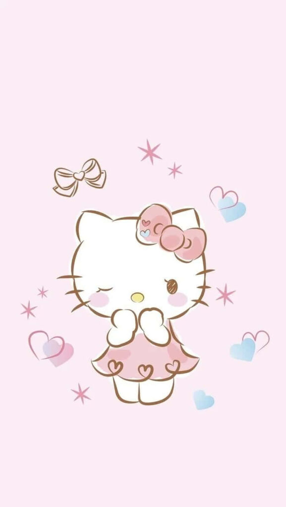 Kawaii Hello Kitty Wallpaper: Pink Floral Heart Background Design