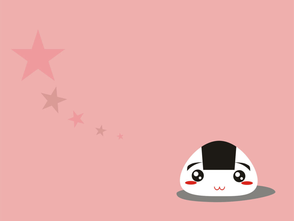 Kawaii Onigiri Wallpaper: Adorable Design with Pink Stars Background