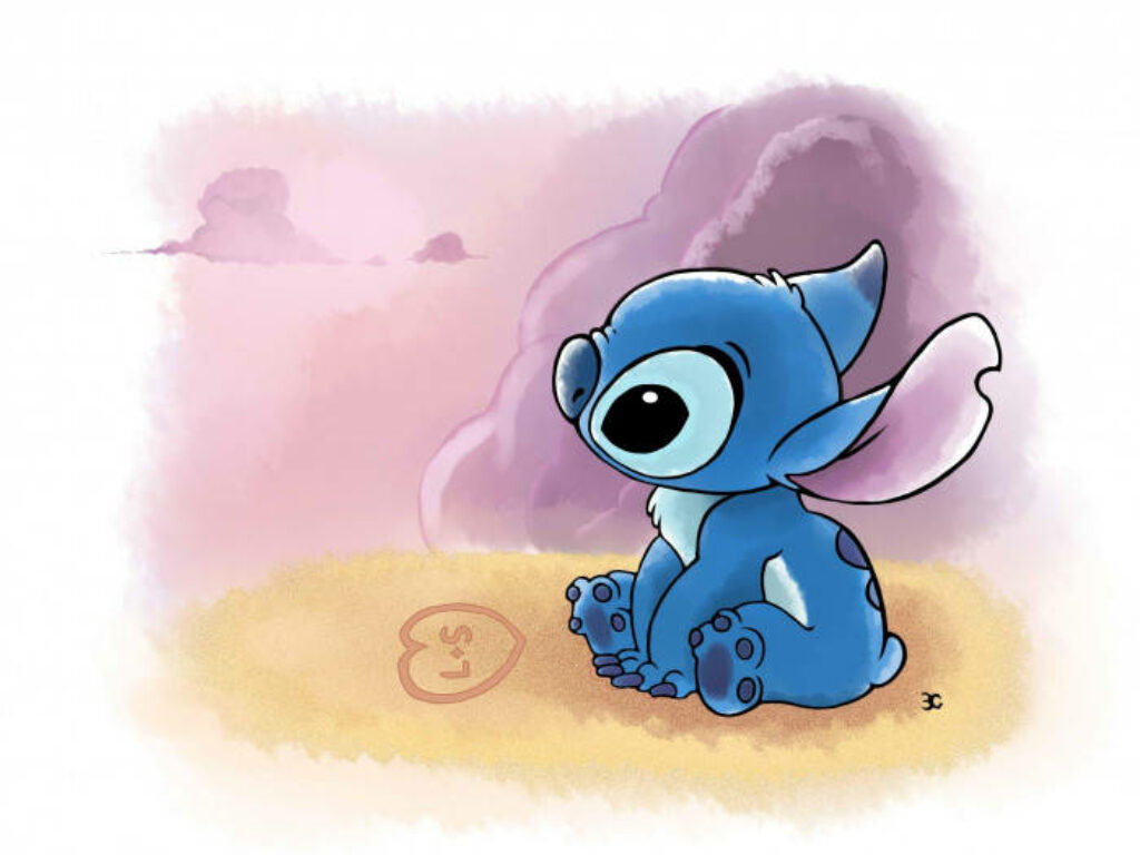 Adorable Stitch Enjoys Fun in the Sun with a Heartfelt Message Wallpaper
