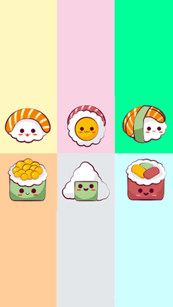 Cheerful Kawaii Sushi Characters Wallpaper on Pastel Background