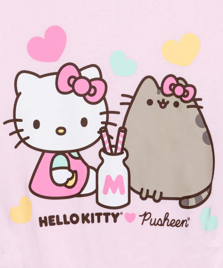 Kawaii Hello Kitty & Pusheen Wallpaper with Milkshake & Pastel Hearts