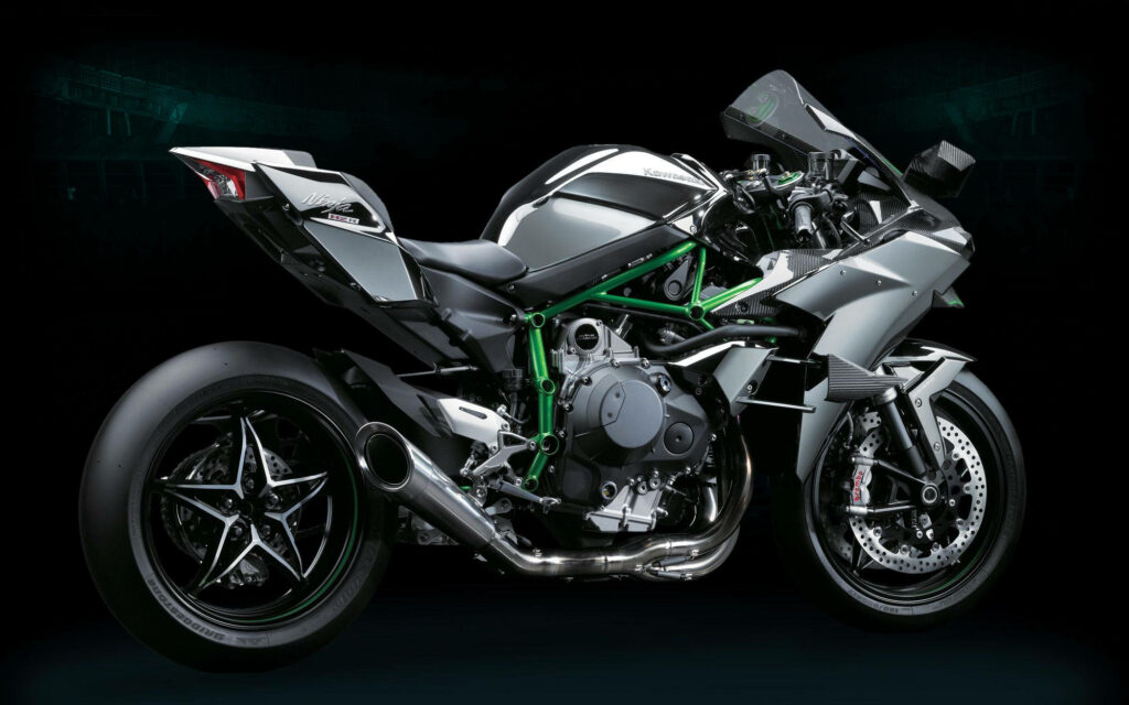 Kawasaki H2R Wallpaper: Sleek Design on Dark Background