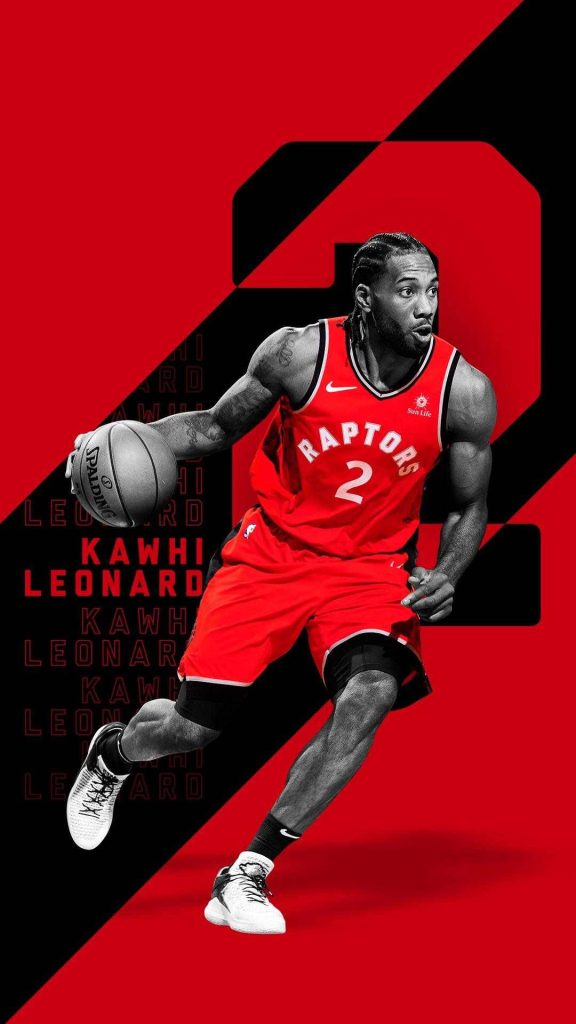 Kawhi Leonard Toronto Raptors wallpaper dynamic red black action NBA star basketball background