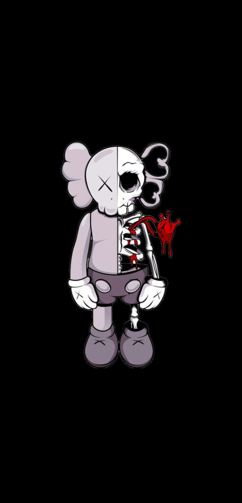 Kaws Companion figurine half-exposed anatomy studio wallpaper black background exclusive design