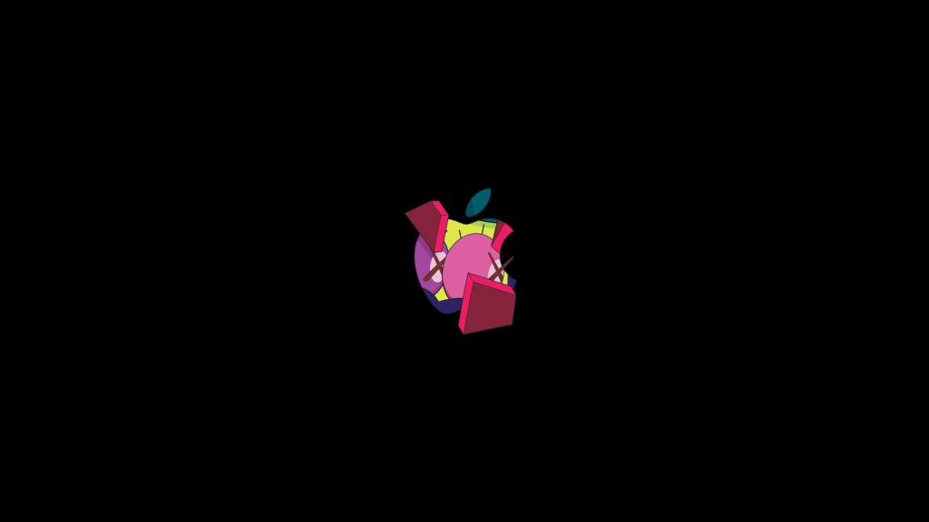 Vibrant Kaws-Inspired PC Background featuring the Colorful Apple Logo with X Marks Wallpaper