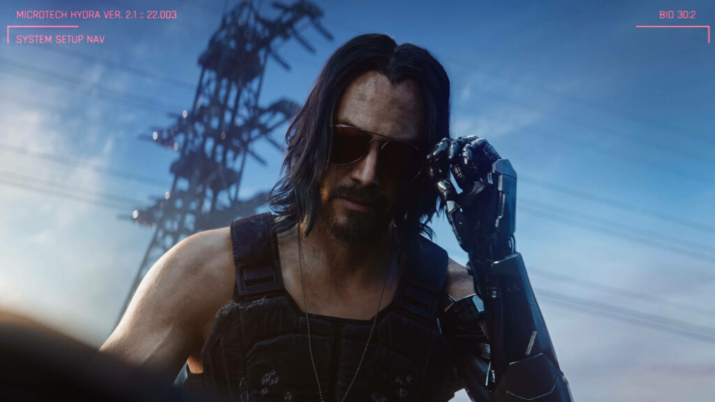 Keanu Reeves as Animated Game Character in Cyberpunk Wallpaper