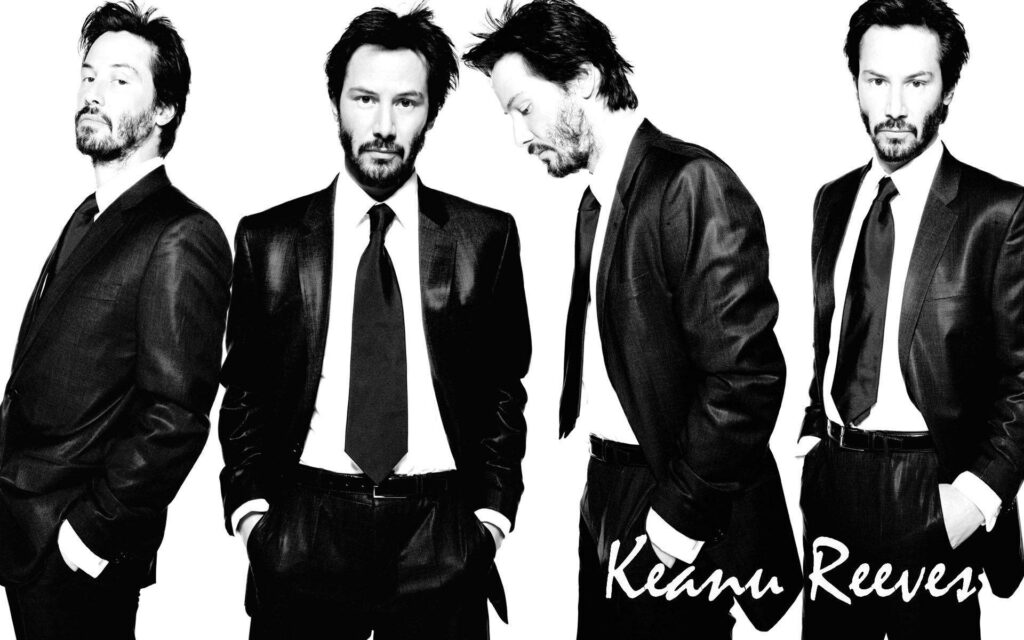 Charismatic Keanu Reeves Wallpaper: Four-Image Black & White Design