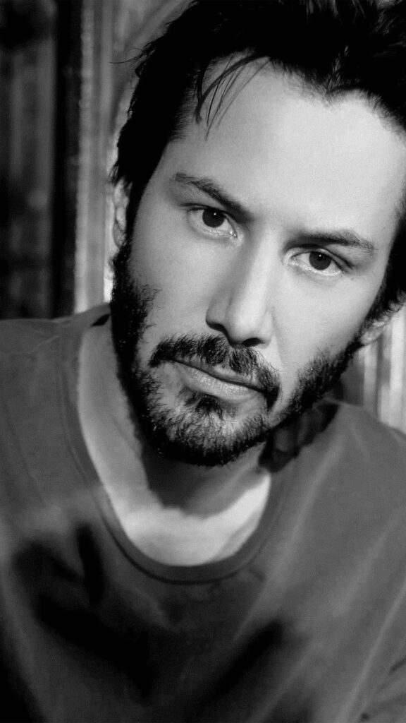 Keanu Reeves Black and White Wallpaper: Intense Close-Up Portrait