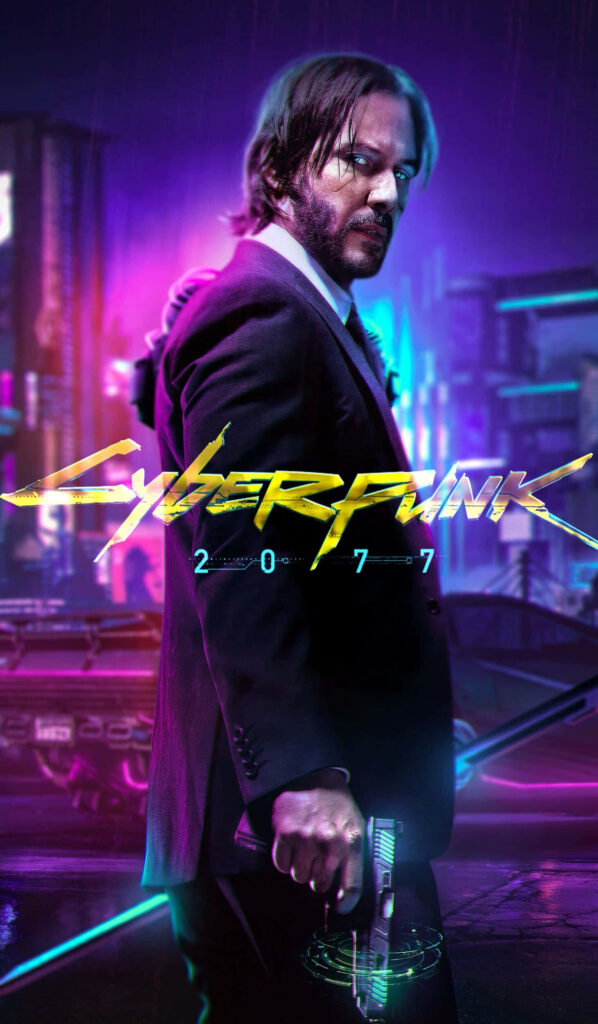 The Futuristic Fusion: Keanu Reeves Immersed in Cyberpunk 2077's Johnny Silverhand Realm Wallpaper