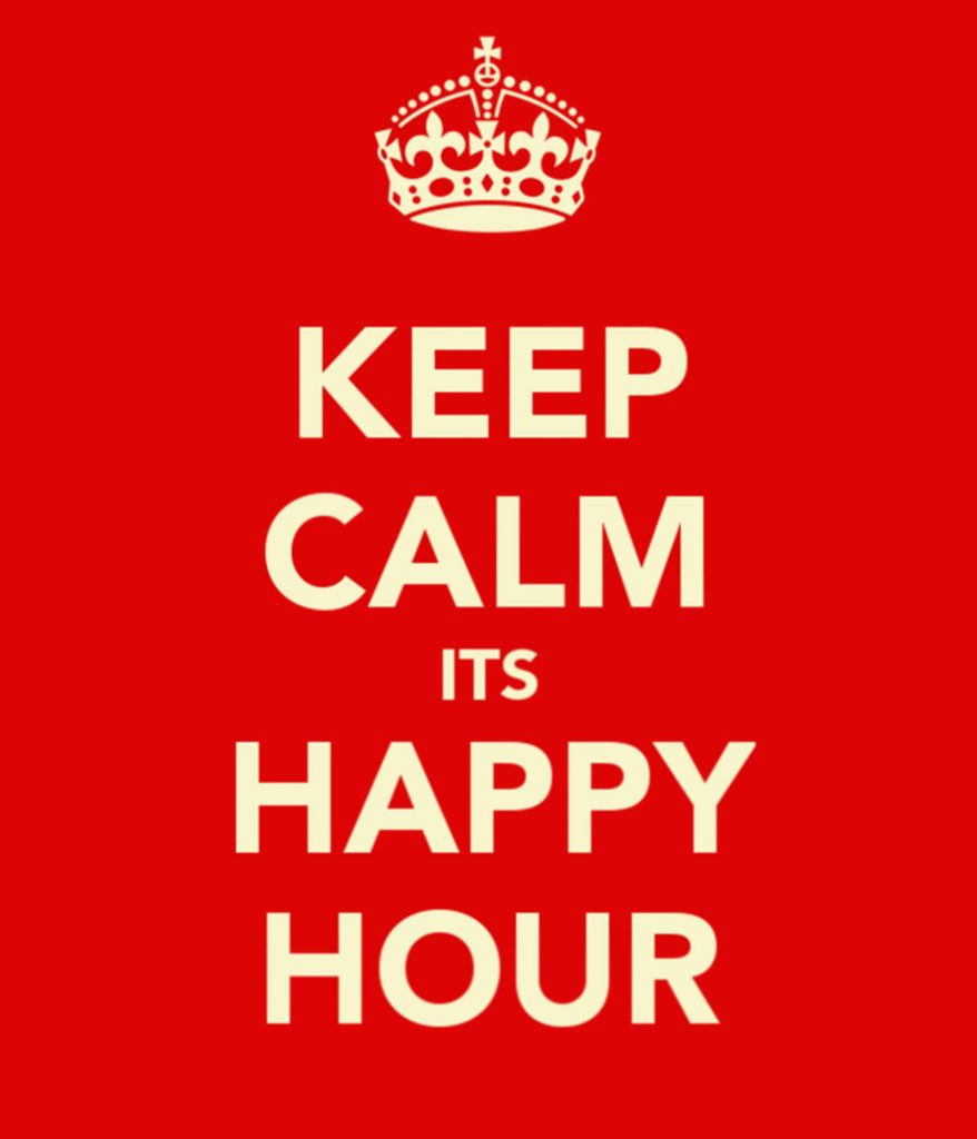 Keep Calm It’s Happy Hour wallpaper with British crown icon on bold cream text red background