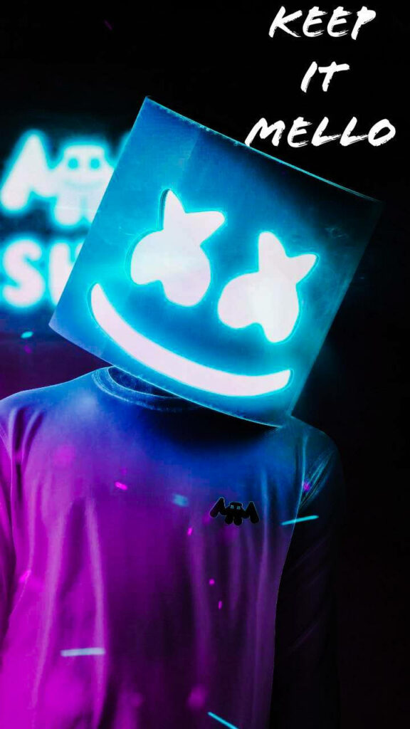 Resonating Groove: Mesmerizing Marshmello DJ Wallpaper with 'Keep It Mello' in Elegant White Font
