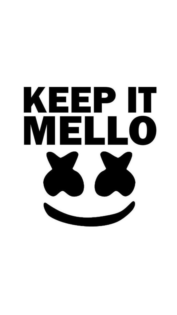 Contrasting Vibes: Black Marshmello's Smiley Helmet Amidst 'Keep It Mello' Text on a White Backdrop - Captivating Mobile Wallpaper