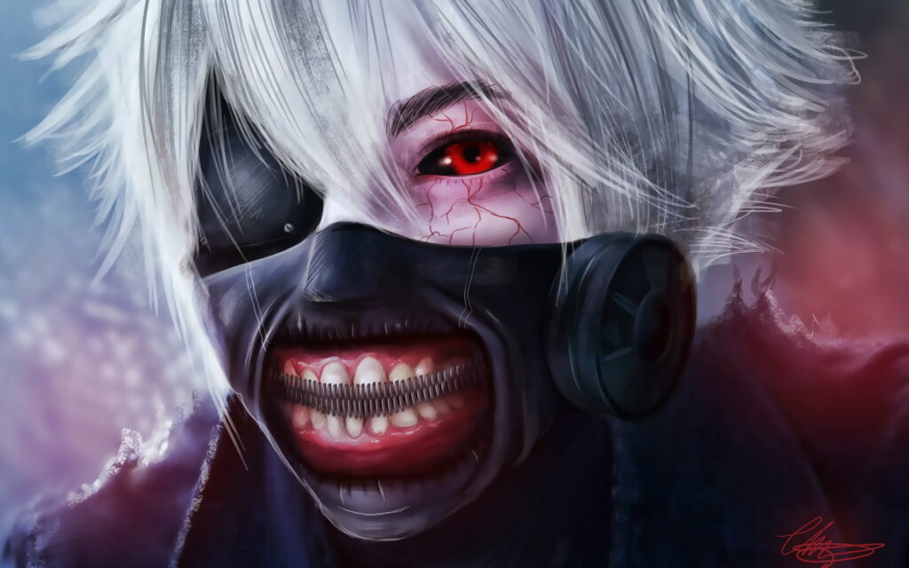 Intense Close-Up of Protagonist Kaneki Ken - Tokyo Ghoul Artwork in HD Wallpaper